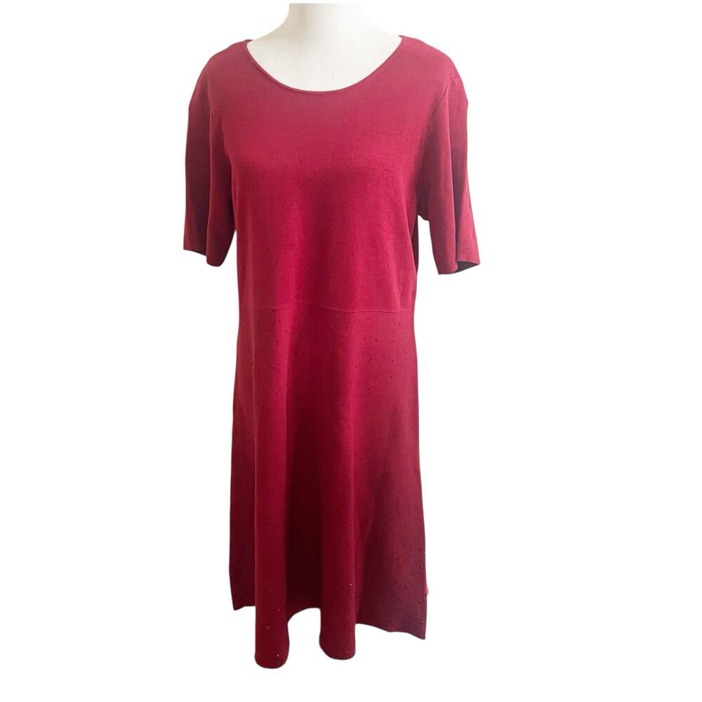 Anne Klein Fit & Flare Sweater Dress In Titian Red Jeweled Skirt Size XL NWT
